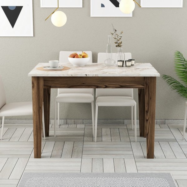 Table à manger Kyiv 110 x 72 cm - Marbre blanc/noyer Table à manger Kyiv 110 x 72 cm - Marbre blanc/noyer