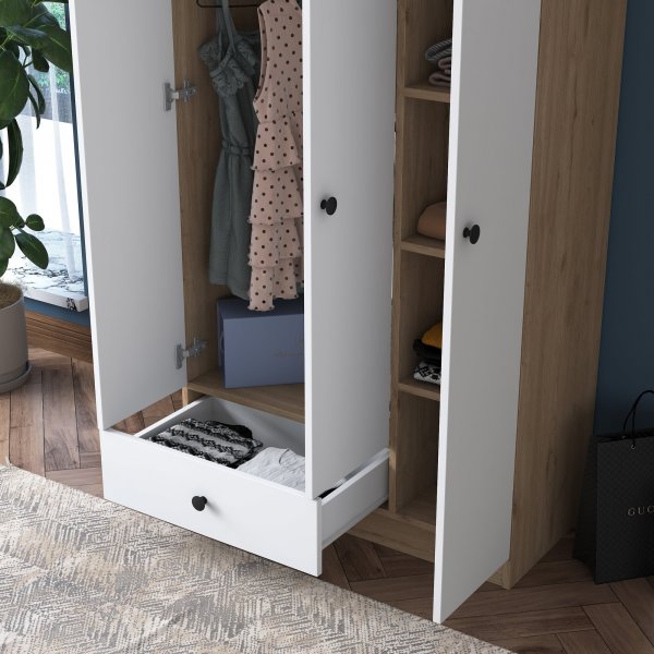 Mendy garderob 90 cm - Valnöt/vit Mendy garderob 90 cm - Valnöt/vit