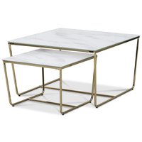 Stella Satsbord 75 x 75 cm - Vitt marmorerat glas / Mässingsfärgat underrede Stella Satsbord 75 x 75 cm - Vitt marmorerat glas / Mässingsfärgat underrede