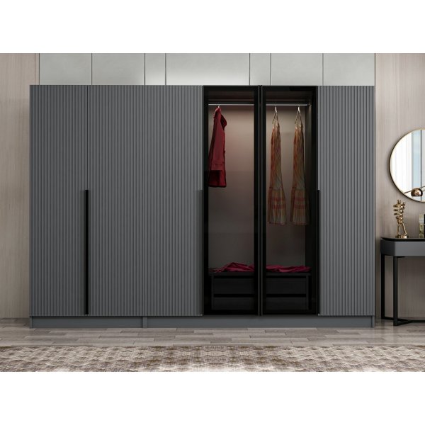 Armoire Cikani avec porte miroir 225x52x210 cm - Anthracite