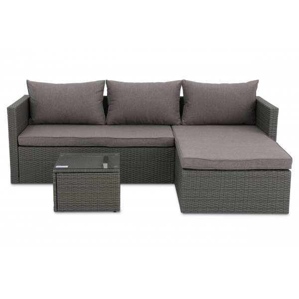 Utegrupp; divansoffa med bord i gr rotting