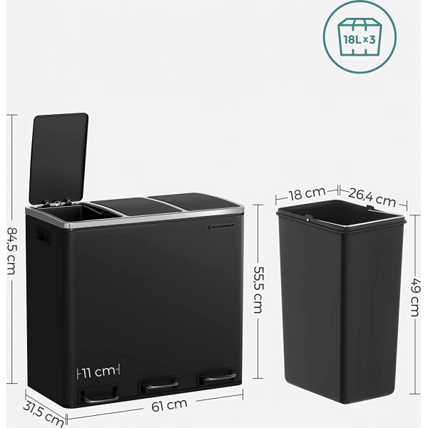 Poubelle Daloa 54 l - Noir Poubelle Daloa 54 l - Noir