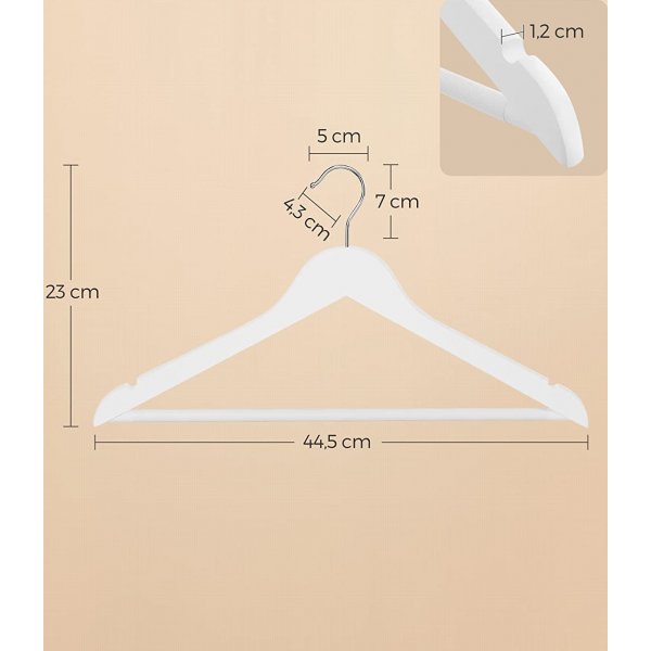 Cintre, bois, 44,5 cm, pack de 10 - Blanc
