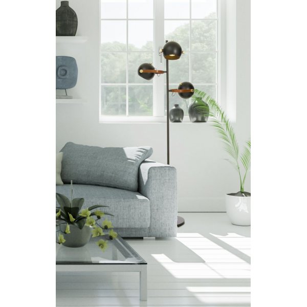 Lampadaire Bow 3 bras - Noir/laiton mat