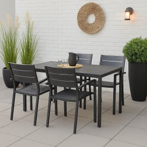 Matgrupp med 4 stolar och matbord 150 x 90 cm svart/grå - Las Vegas Matgrupp med 4 stolar och matbord 150 x 90 cm svart/grå - Las Vegas