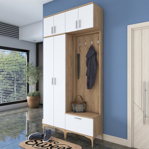 Meuble d\\\'entrée Esa 120 x 37,5 x 240 cm - Noyer/blanc Meuble d\\\'entrée Esa 120 x 37,5 x 240 cm - Noyer/blanc