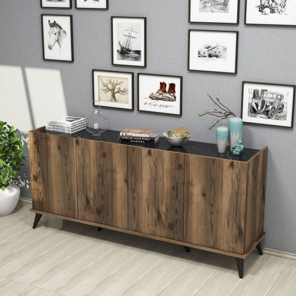 Buffet lgant - Noyer/marbre noir