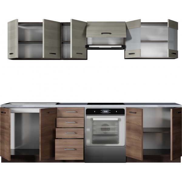 Amanda complete keuken 260 cm - Donkerbruin/navara eik/wenge/graniet Amanda complete keuken 260 cm - Donkerbruin/navara eik/wenge/graniet