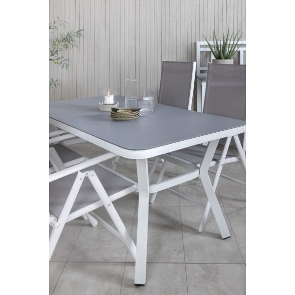 Ensemble de repas d'extrieur Virya avec 4 chaises Break - Gris/Blanc