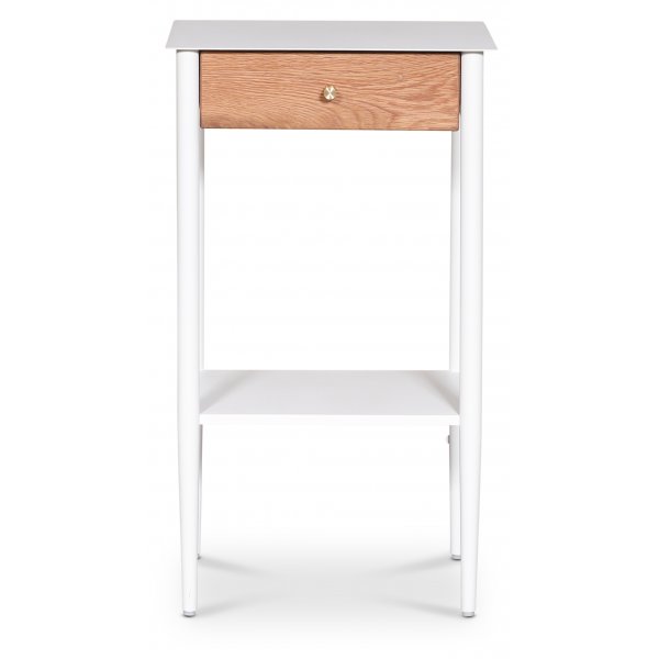 Revel vitt sängbord med ek-låda Revel vitt sängbord med ek-låda