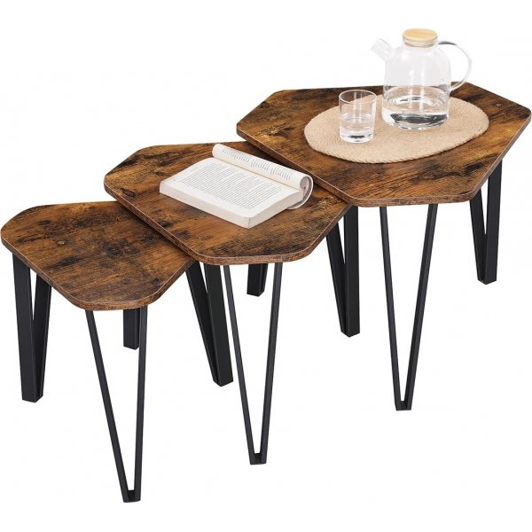 Table basse Susannah, 3 pices, 39,6 x 39,6 | 51,2  51,2 | 58,7 x 58,7 cm - Marron/noir