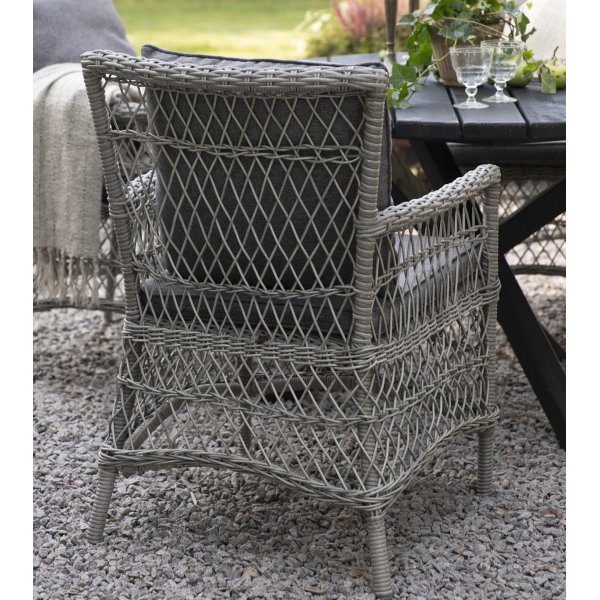 Chaise de salle  manger d\\\'extrieur en rotin gris avec coussin