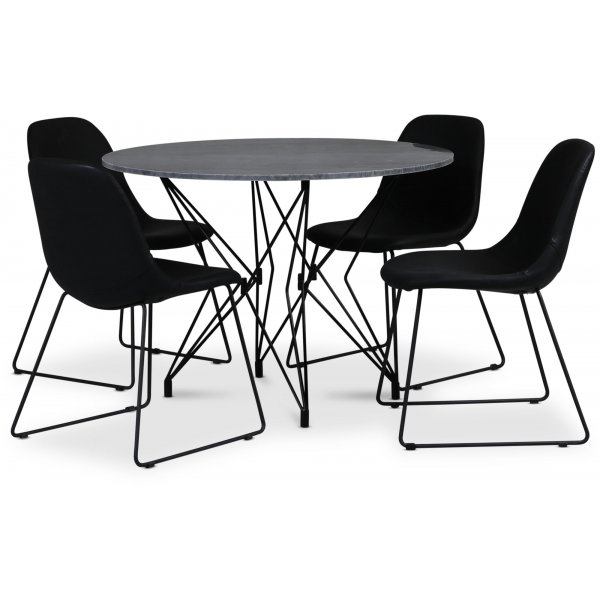 Zoo matgrupp 105 cm inkl. 4 st Atlantic sled stolar - Svart / Gr Marmor
