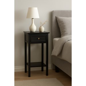 Sängbord 75 cm högt antiksvart - Holmby + Textilrengöring för möbler Sängbord 75 cm högt antiksvart - Holmby + Textilrengöring för möbler