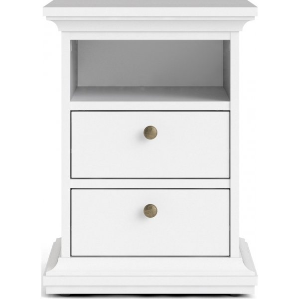 Paris smal nachtkastje met 2 lades en 1 open vak - Wit