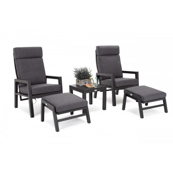 Morton Ftljset med bord & fotpallar (recliner) - Mrkgr/gr
