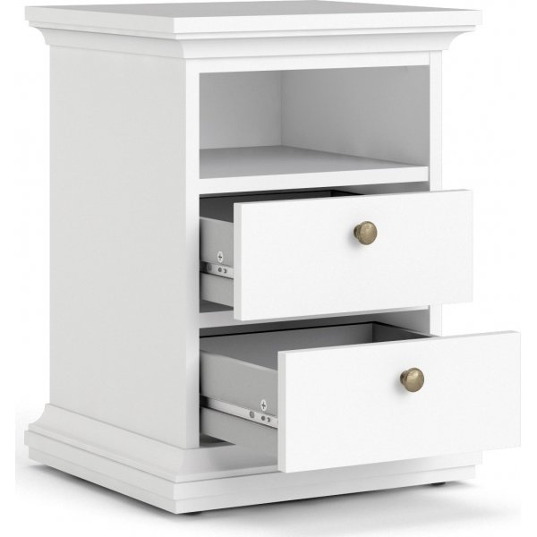Paris smal nachtkastje met 2 lades en 1 open vak - Wit