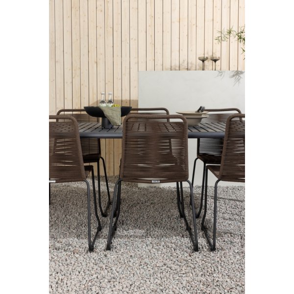 Borneo utematgrupp med 6 st Lindos stolar - Svart/Brun Borneo utematgrupp med 6 st Lindos stolar - Svart/Brun