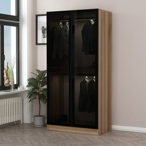 Armoire Cavolo 90x52x210 cm - Marron/fumée Armoire Cavolo 90x52x210 cm - Marron/fumée