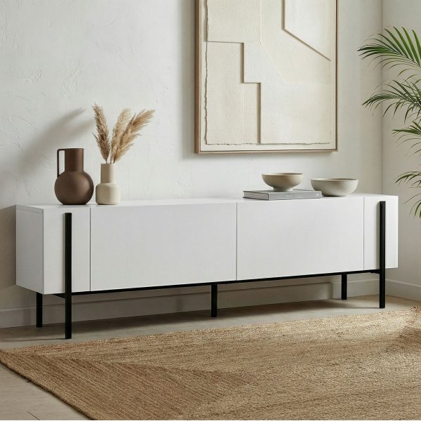 TV-b�nk Nemming 180 cm - Vit/svart