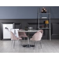 Plaza matgrupp, marmorbord med 4 st Plaza sammetsstolar - Rosa/Vit/Krom Plaza matgrupp, marmorbord med 4 st Plaza sammetsstolar - Rosa/Vit/Krom