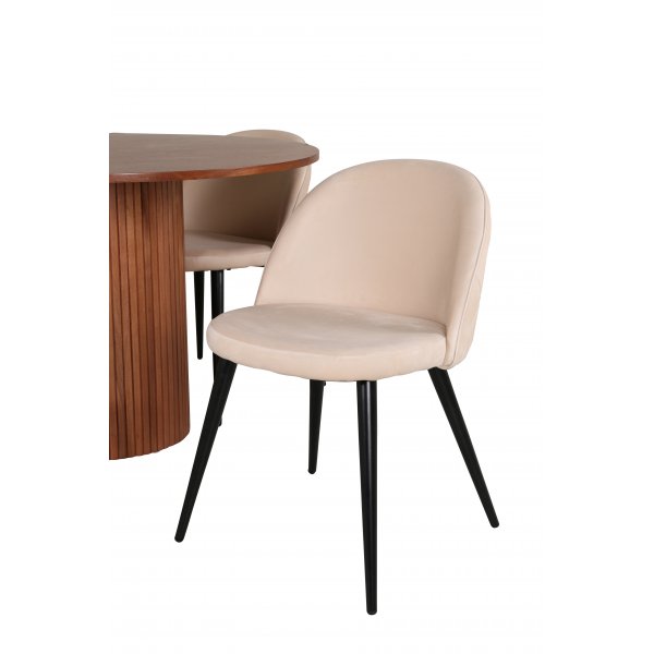 Bianca Matgrupp runt valnt matbord med 4 st Velvet beige stolar