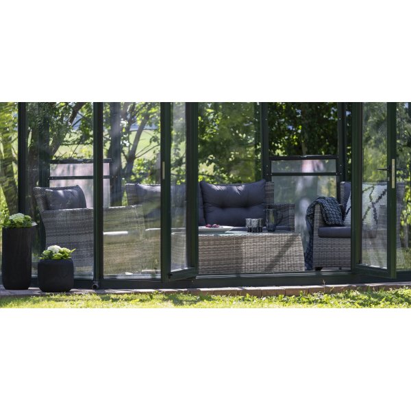 Ballingsl�v Lyx utegrupp: soffa, f�t�ljer och bord - Ljusgr� konstrotting