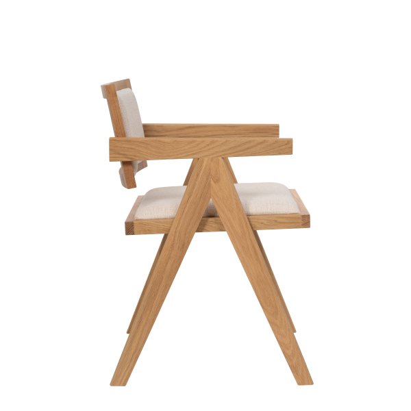 Sara fauteuil in eikenhout met linnen stof + Meubelpoten