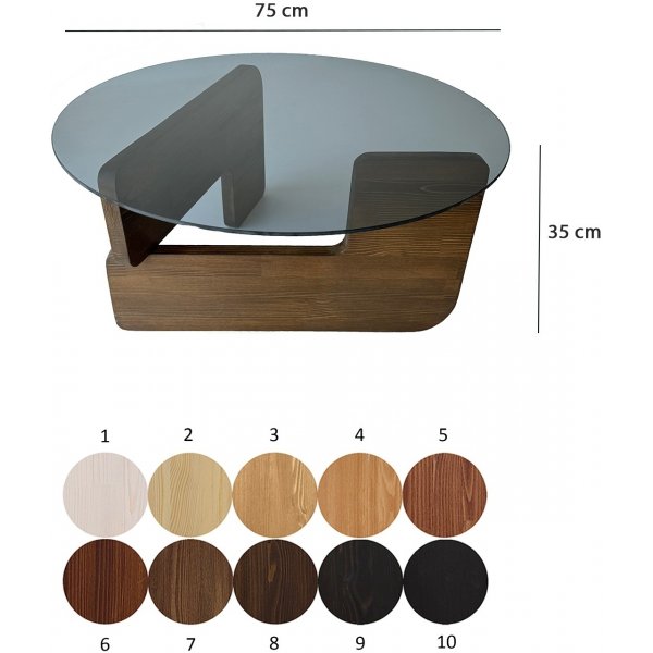 Table basse Mia 75 - Noyer/verre fum