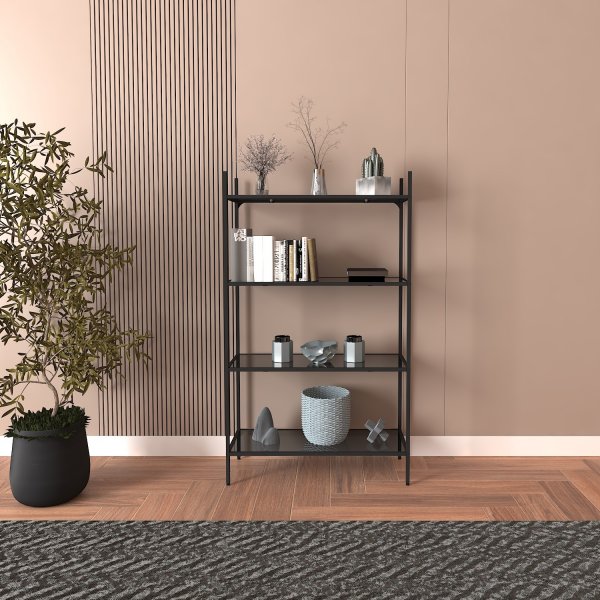 Marta bokhylla - Svart/rkglas