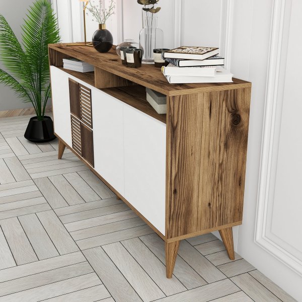 Buffet Milan 160 cm - Noyer/blanc