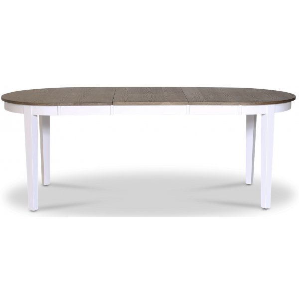 Skagen matgrupp; matbord 160/210x90 cm - Vit / brunoljad ek med 6 st Fårö stolar med kryss i ryggen och svart PU-sits + 6.00 x Stolsdyna Skagen matgrupp; matbord 160/210x90 cm - Vit / brunoljad ek med 6 st Fårö stolar med kryss i ryggen och svart PU-sits + 6.00 x Stolsdyna