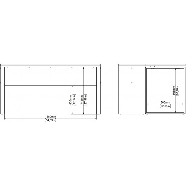 Bureau Sign 150 cm avec rallonge - Gris mat/hickory