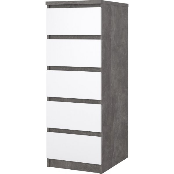 Naia smal dressoir met 5 lades - Beton/wit Naia smal dressoir met 5 lades - Beton/wit