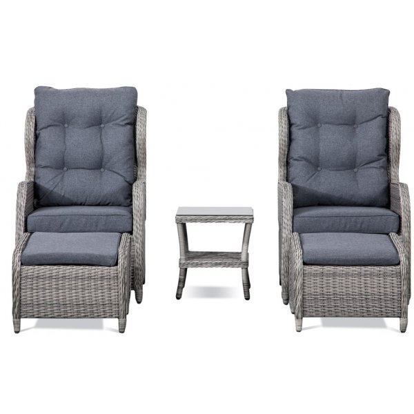 Santiago utemöbelset med fällbara fåtöljer och bord i grå rotting Santiago utemöbelset med fällbara fåtöljer och bord i grå rotting