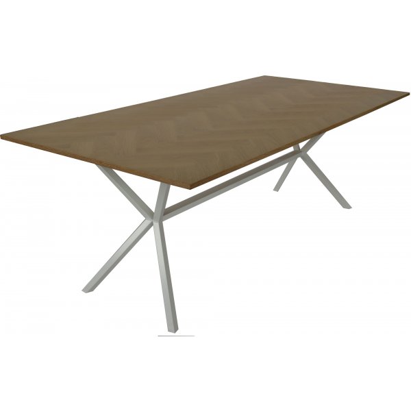 Revel matbord 200 cm (Fishbone) - Vit / trfanr