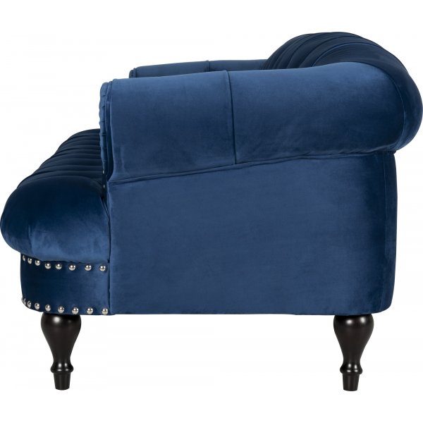 Soffa chesterfield 3-sits soffa i bl sammet