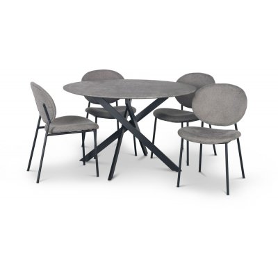 Hogrän matgrupp Ø120 cm bord i betongimitation + 4 st Tofta grå stolar