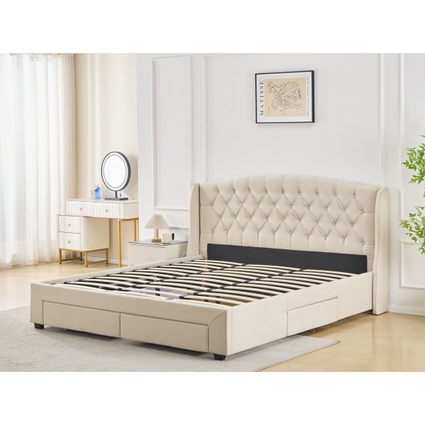 Sngram med frvaring inklusive snggavel 180 x 200 cm - Beige