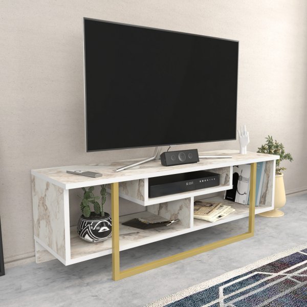 Banc multimdia Asal 120 cm - Blanc/or