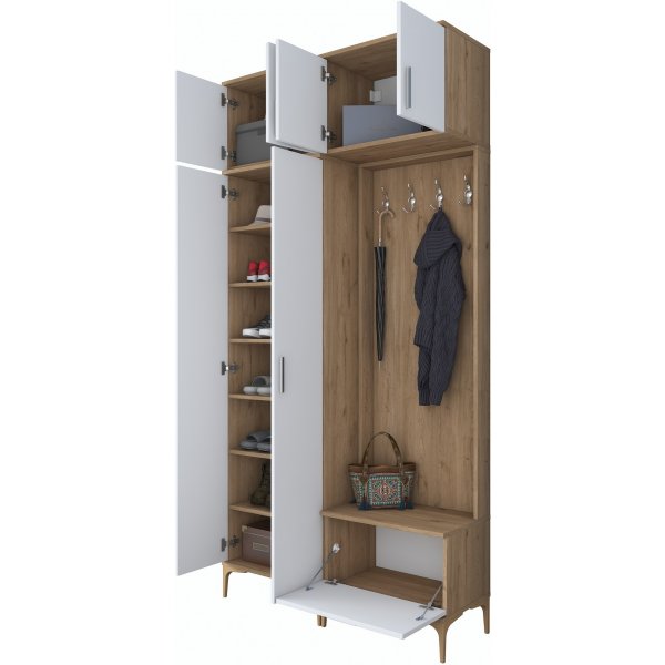 Meuble d\\\'entrée Esa 120 x 37,5 x 240 cm - Noyer/blanc Meuble d\\\'entrée Esa 120 x 37,5 x 240 cm - Noyer/blanc