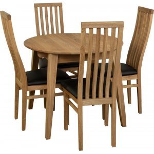 Groupe de repas Table  manger Genova 90-130 cm avec 4 chaises Alaska - Chne huil/PU noir