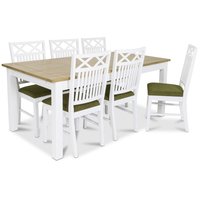 Skagen matgrupp - 180 cm Bord inklusive 6 st Herrgård Gripsholm stolar med grön sits - Vit/Ekbets Skagen matgrupp - 180 cm Bord inklusive 6 st Herrgård Gripsholm stolar med grön sits - Vit/Ekbets