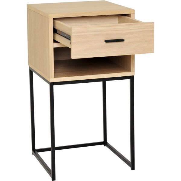 Chevet avec étagère Domino - Placage chêne pigmenté blanc Chevet avec étagère Domino - Placage chêne pigmenté blanc