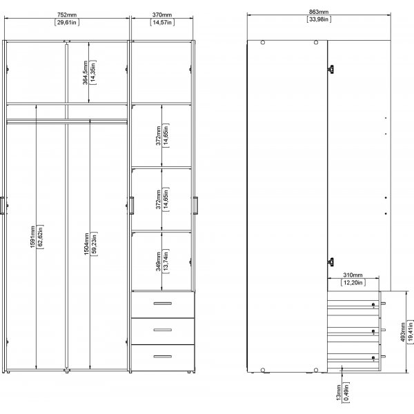 Armoire Space avec 3 portes et 3 tiroirs - Chêne Armoire Space avec 3 portes et 3 tiroirs - Chêne