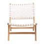 Linnea loungestol - Vit lder med ljus teak