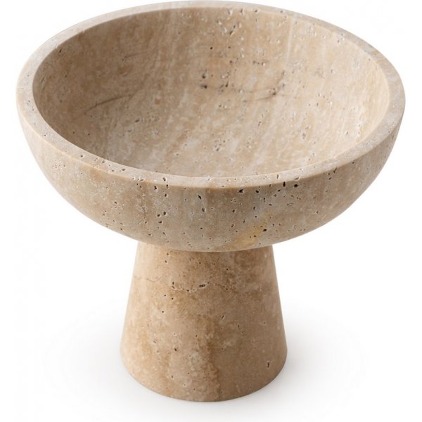 Skl med fot i beige Travertinmarmor