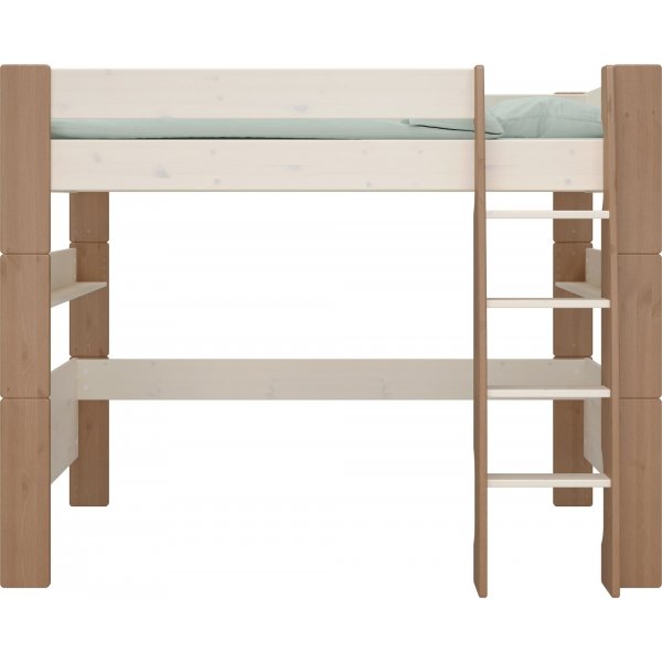 For kids hög loftsäng 90 x 200 cm - Whitewash/grå/brun For kids hög loftsäng 90 x 200 cm - Whitewash/grå/brun