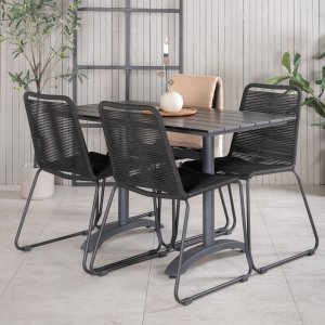 Denver buiteneetset met 4 Lindos stoelen - Zwart