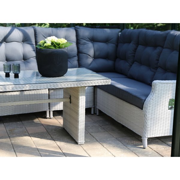 Canap d\\\'angle rglable Wembley avec table - Rotin synthtique clair + Nettoyage textile pour meubles